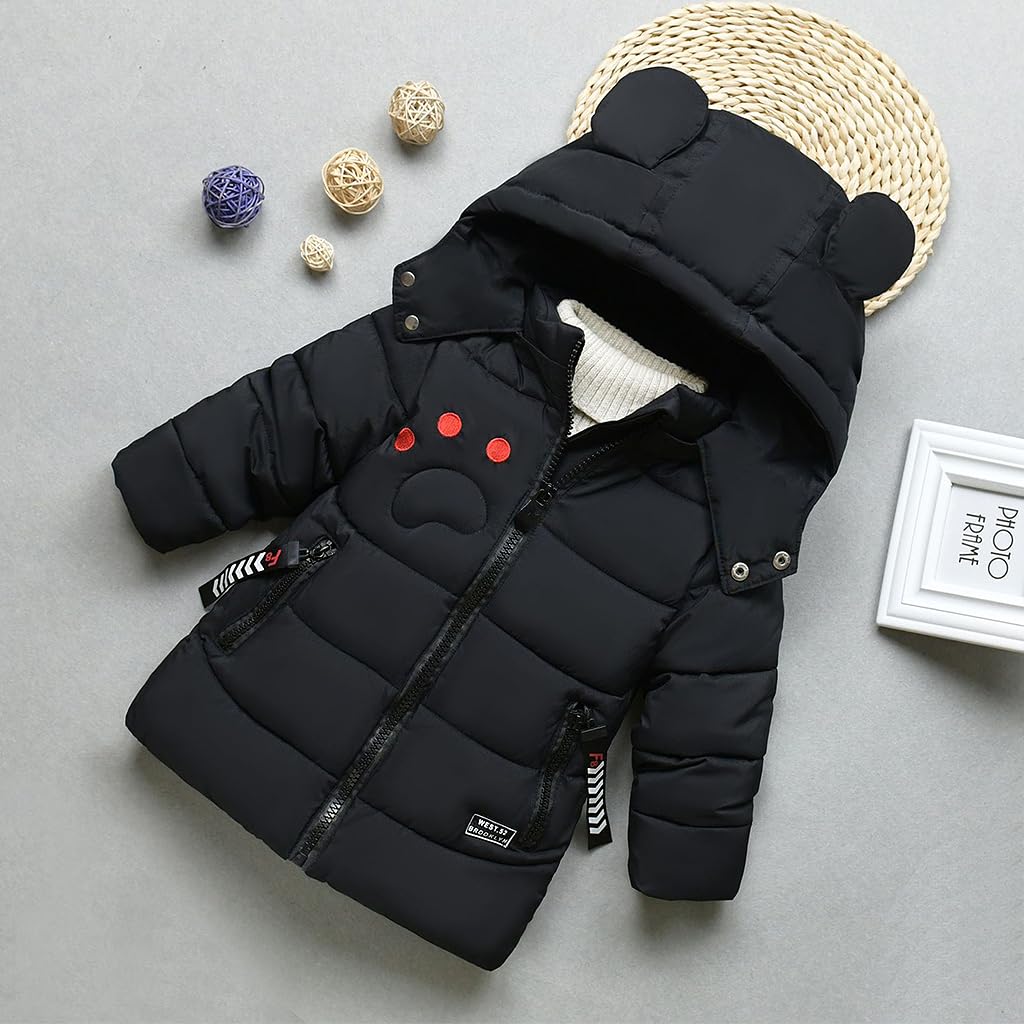 linboo Winterjacke Kinder Jungen Warm Steppjacke Dicke Mantel Baby Wintermäntel mit Kapuze Ohren Winter Kinderjacke Kapuzenjacke 2-7 Jahre