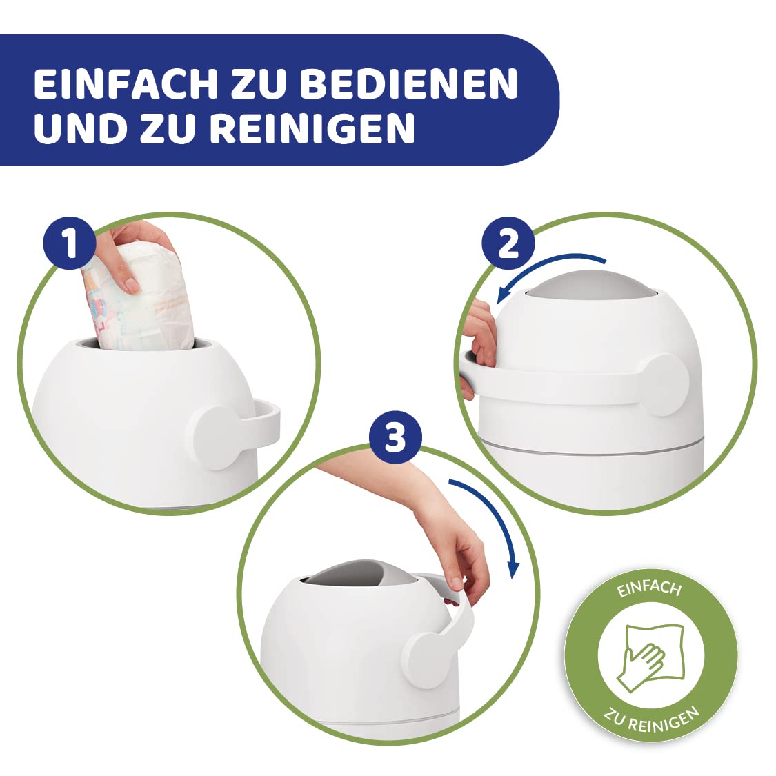 Chicco Windeleimer Odour Off, geruchsdichtes System, platzsparender Baby Windeleimer mit Deckel, einfach zu benutzen und zu reinigen, Ohne Nachfüllkassetten, funktioniert mit herkömmlichen Tüten