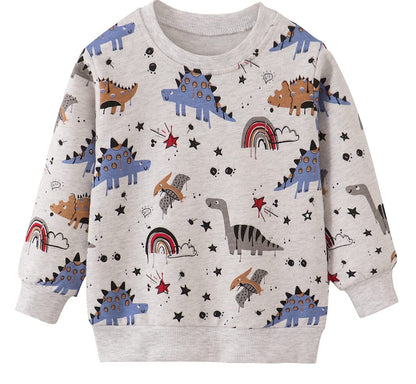 EULLA Children's Boys' Pullover Sweatshirt Long Sleeve Cotton Dinosaur Excavator Tractor Planets Winter Tops 1-7 Years 92 98 104 110 116 122
