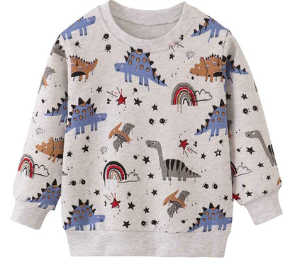 EULLA Children's Boys' Pullover Sweatshirt Long Sleeve Cotton Dinosaur Excavator Tractor Planets Winter Tops 1-7 Years 92 98 104 110 116 122