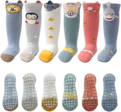 Pack of 6 Baby Toddler ABS Non-Slip Socks Knee-Length Knee Socks Cotton