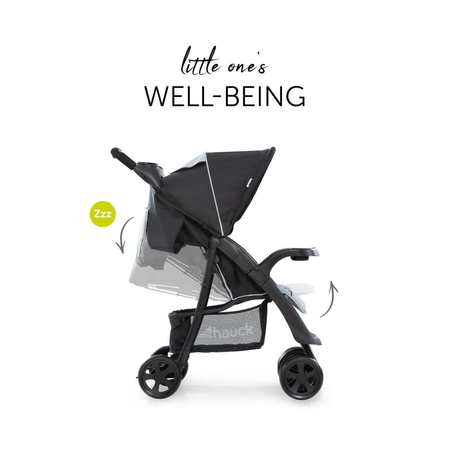hauck Shopper Neo II, Schwarz Grau - Kinderbuggy mit Liegeposition ab Geburt bis 22 kg, 2x Tablett mit Getränkehalter, Einhändig Klein Zusammenklappbar, Tasche im Verdeck, XL Korb