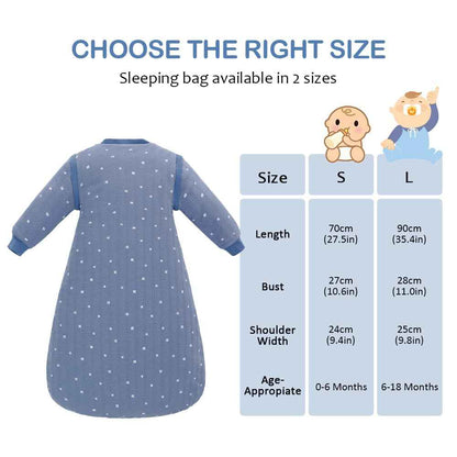 amo nenes Baby Sleeping Bag 2.5 TOG, Baby Autumn Winter Long Sleeve Sleeping Bag, 100% Cotton, Removable Sleeves, Length 72 cm, 0-6 Months (Blue)