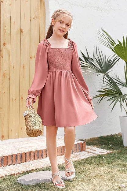 Haloumoning Mädchen Kleid Rüschen Langarmkleid A-Linie Freizeitkleid Chiffon Prinzessin Partykleid Festlich Herbst Winter Kleid für Hochzeit Geburtstag Ball