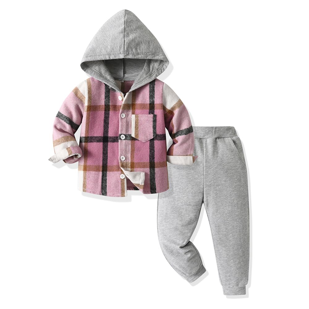 Kleinkind Baby Jungen Kleidung Outfit 2 Stück Baumwolle Plaid Junge Hoodies Shirt Tops Hosen Set Kleine Jungen Anzug Kinder Trainingsanzug Frühling Herbst Kleidung Set