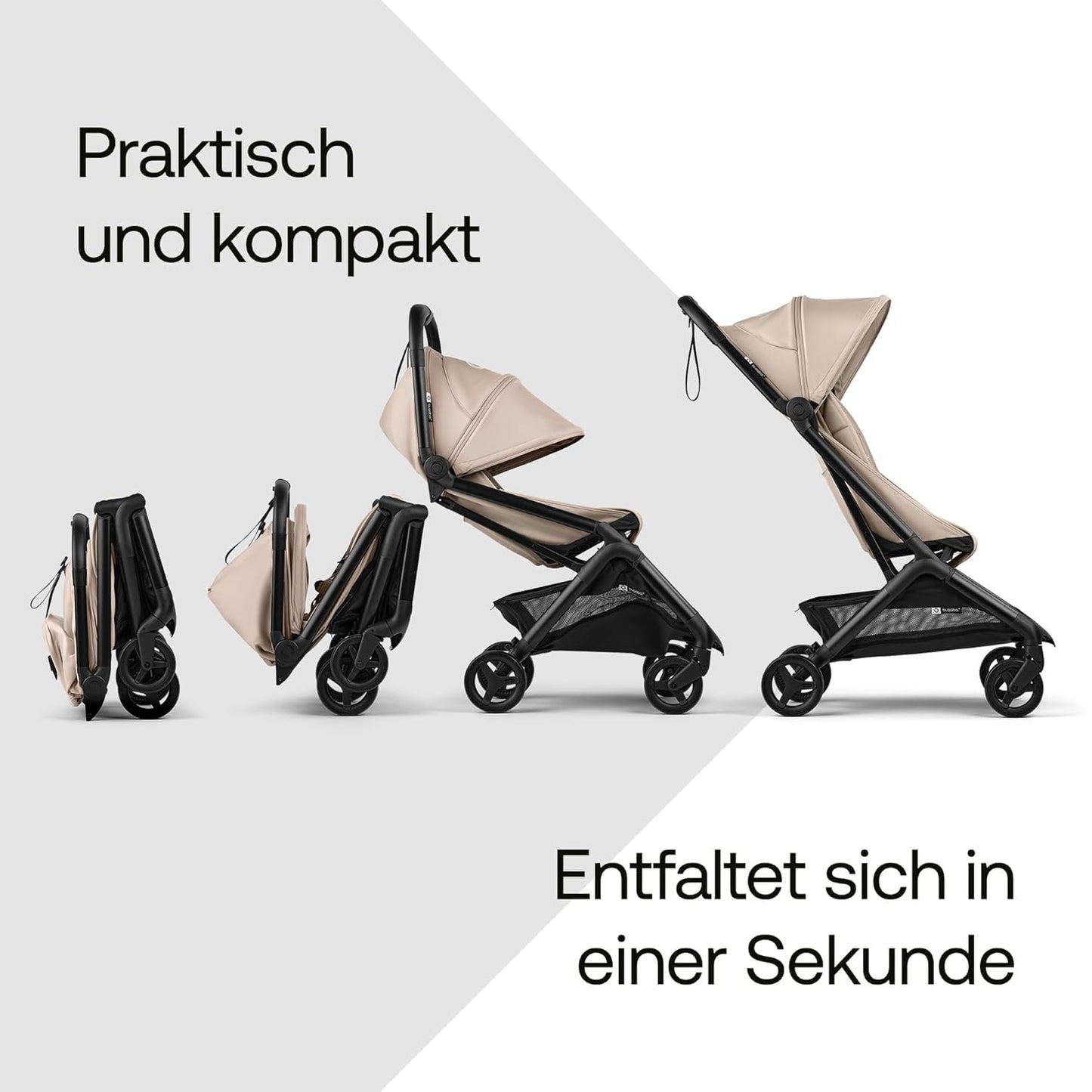 Bugaboo Butterfly 2 Reisebuggy Set – leichter, faltbarer Kinderwagen mit Sicherheitsbügel & Regenabdeckung – Handgepäckgröße, mit Liegefunktion – ab 6 Monaten bis 4 Jahre – Desert Taupe
