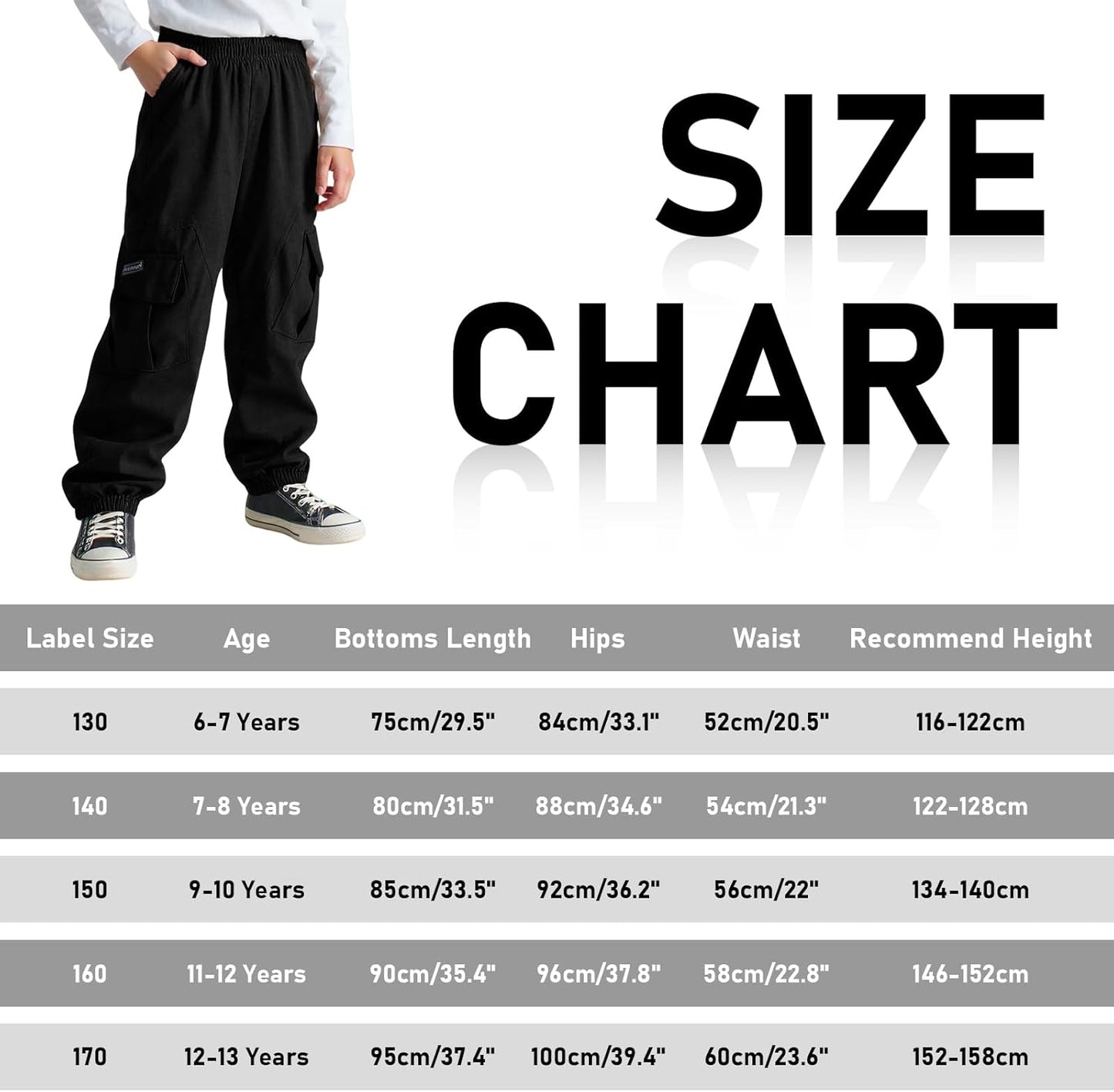 Cargohose Jungen Elastische Taille Kinder Jogginghose für 6-13 Jahre | Weich Atmungsaktiv Cargo Jogger Hose, Taschen, Frühling Herbst Sporthose Freizeithose, Outdoor Streetwear, Gr.116-158