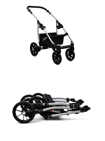 BabyLux® Bambimo Qbaro 3-in-1 Pushchair Set Including Baby Carrycot, Buggy Sports Seat, Car Seat - Car Seat - Pram Set - Combination Pram with Changing Bag, Rain Cover etc. 