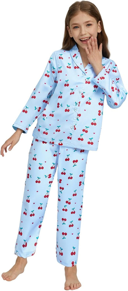 Pyjamas Mädchen Kinder, Süße Pyjama Sets, Satin Pyjamas für Mädchen 5-14 Jahre
