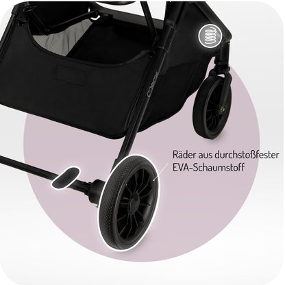 MoMi Kinderwagen ANDREA mit automatischem Faltsystem, bis 22 kg Körpergewicht, 5-Punkt-Sicherheitsgurt, Getränkehalter, Einkaufskorb, Tasche, Insekten- und Regenschutz, mit Zwillingsfunktion