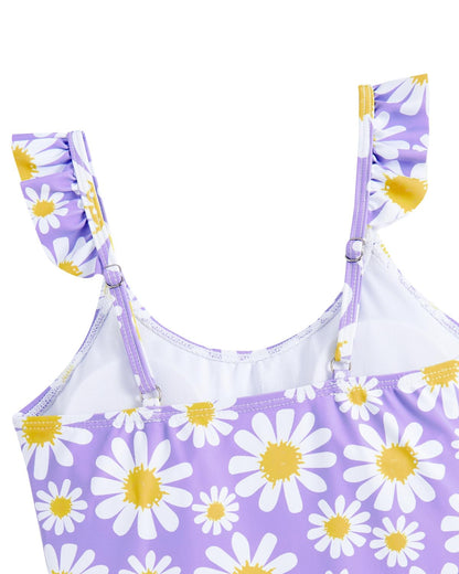 JiAmy Mädchen EIN Stück Badeanzug mit Rüschenrock Sommer Strand Badeanzug Daisy Floral Mädchen Bademode für 8-12 Jahre (120-160cm)