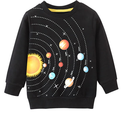 EULLA Children's Boys' Pullover Sweatshirt Long Sleeve Cotton Dinosaur Excavator Tractor Planets Winter Tops 1-7 Years 92 98 104 110 116 122