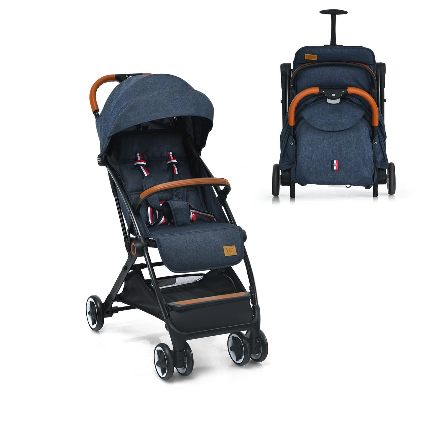 DREAMADE Children's Buggy Foldable with Reclining Function, Pram for Baby 0-3 Years, Foldable Buggy with 5-Point Safety Belt & Storage Basket & Brake (Grey)