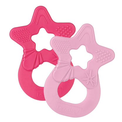 Dentistar Beißring 2er-Set – Teether für Babys & Kleinkinder ab 3 Monate – Baby Beißring mit Griff aus weichem Material zur Zahnungshilfe & Massage – Made in Germany – Pink & Lila