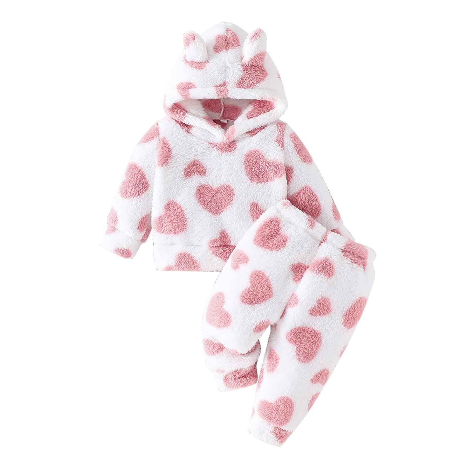 Kunyeah 2pcs Baby Girls Fleece Clothing Toddler Plush Pullover Sweatshirt Newborn Long Sleeve Top Trousers Set Warm Hoodies Outfit