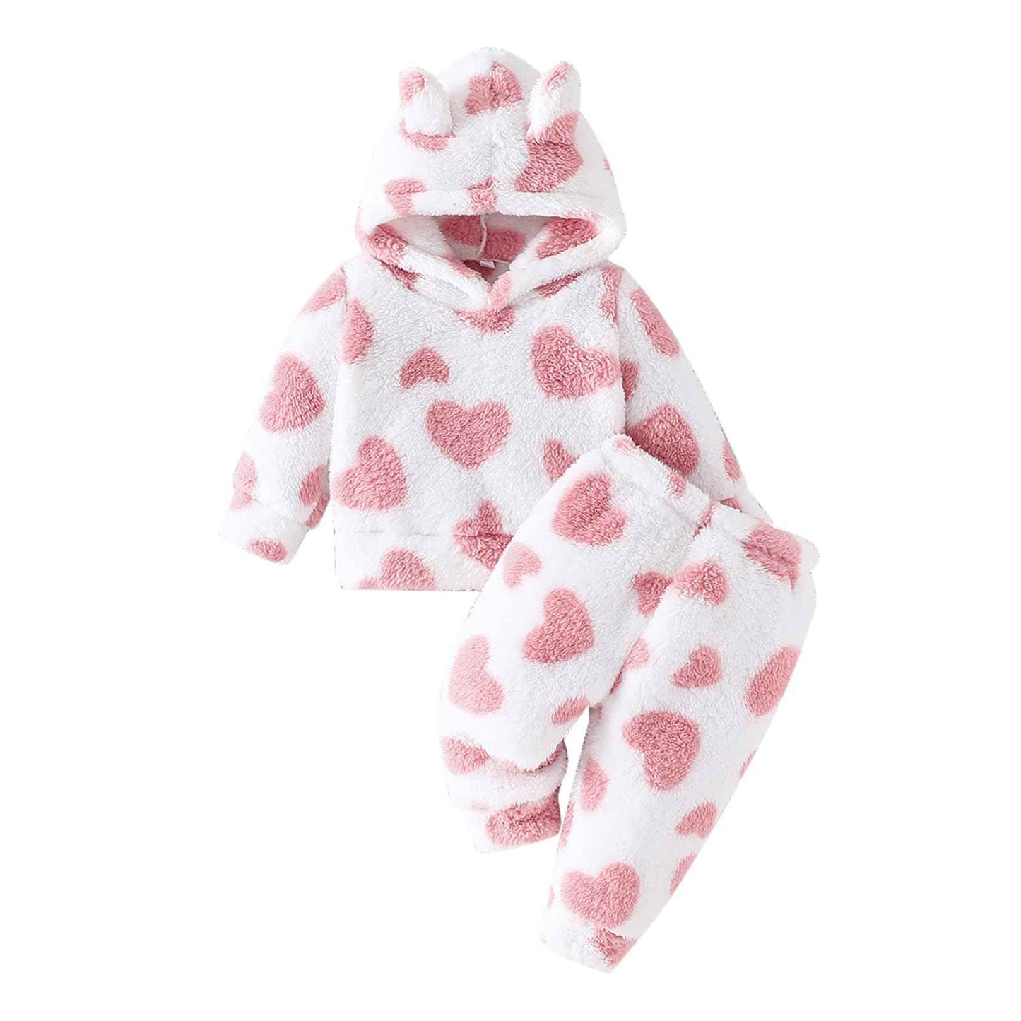 Kunyeah 2pcs Baby Girls Fleece Clothing Toddler Plush Pullover Sweatshirt Newborn Long Sleeve Top Trousers Set Warm Hoodies Outfit