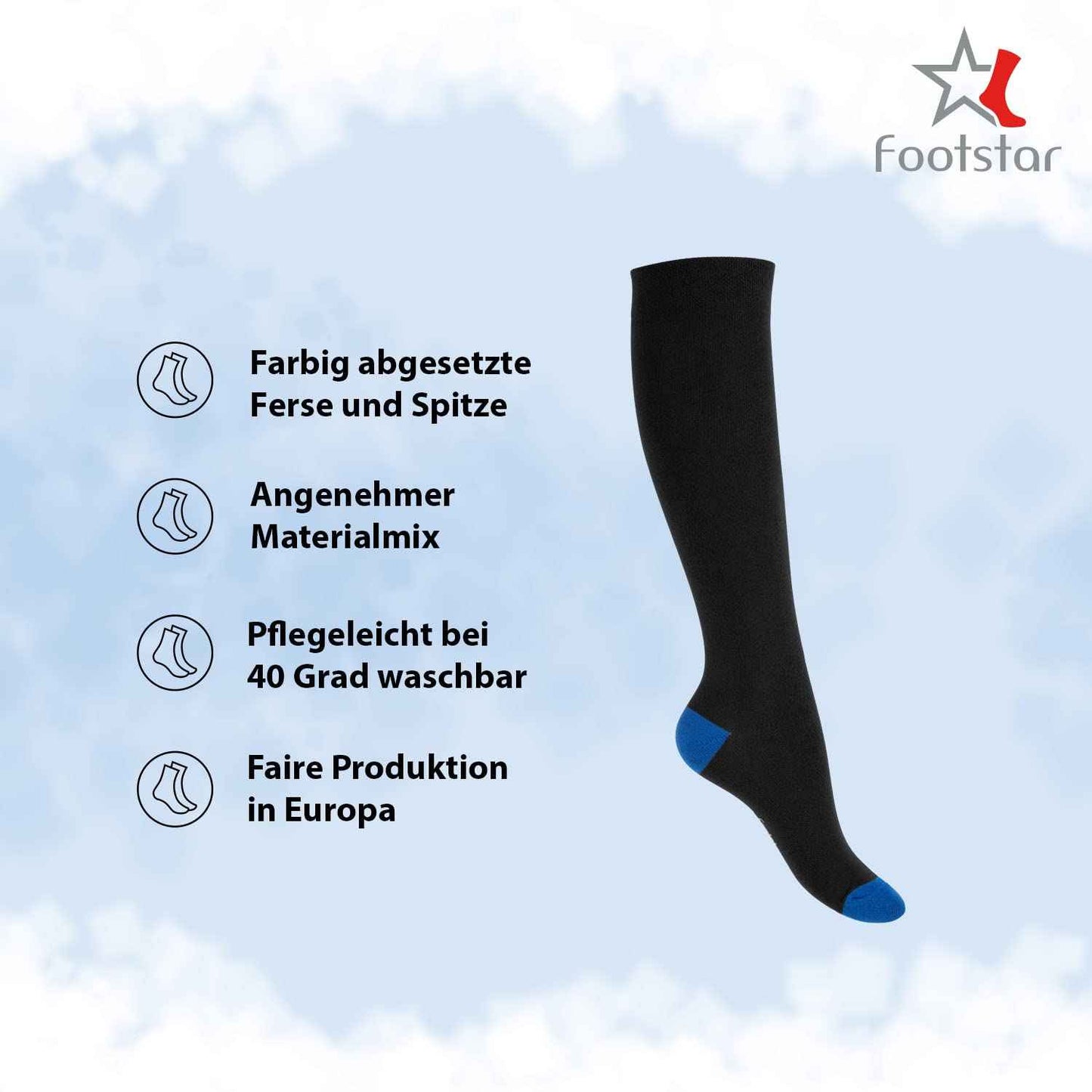 Footstar Children's Cotton Knee Socks (5 Pairs) with Contrasting Heel and Toe