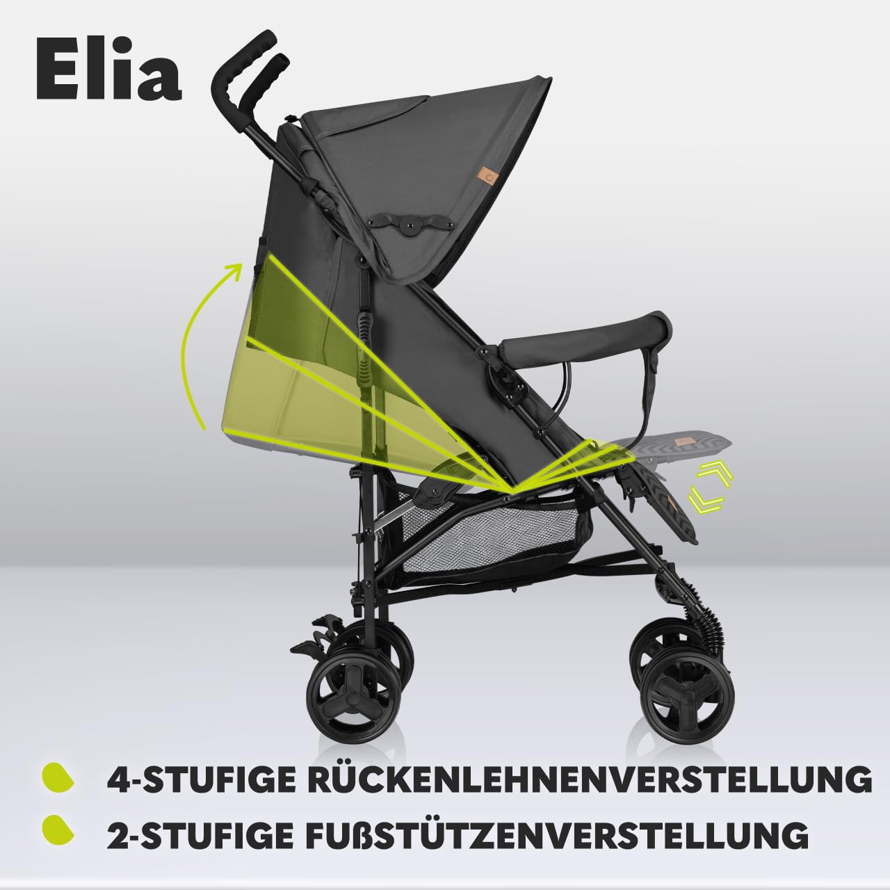 LIONELO Elia Buggy Small Foldable Pushchair up to 15 kg, Back and Footrest Adjustment, Rear Wheel Brake, Mosquito Net, Shopping Basket - Meloni2