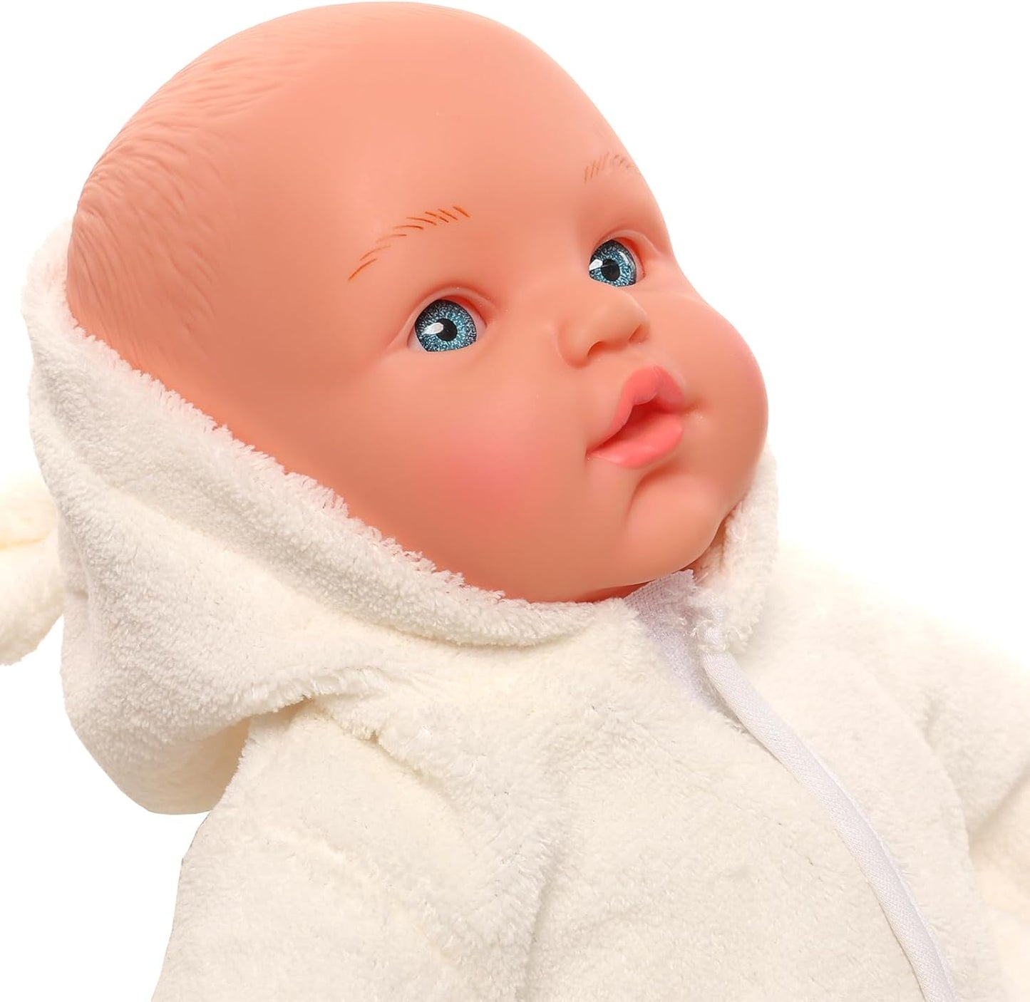 Miunana Babypuppe 43 cm Weichkörperpuppe in süßer Puppenkleidung, sehr handlich, niedliches Outfit, ohne Haare Weichkörper Puppen für Kinder ab 3 Jahren