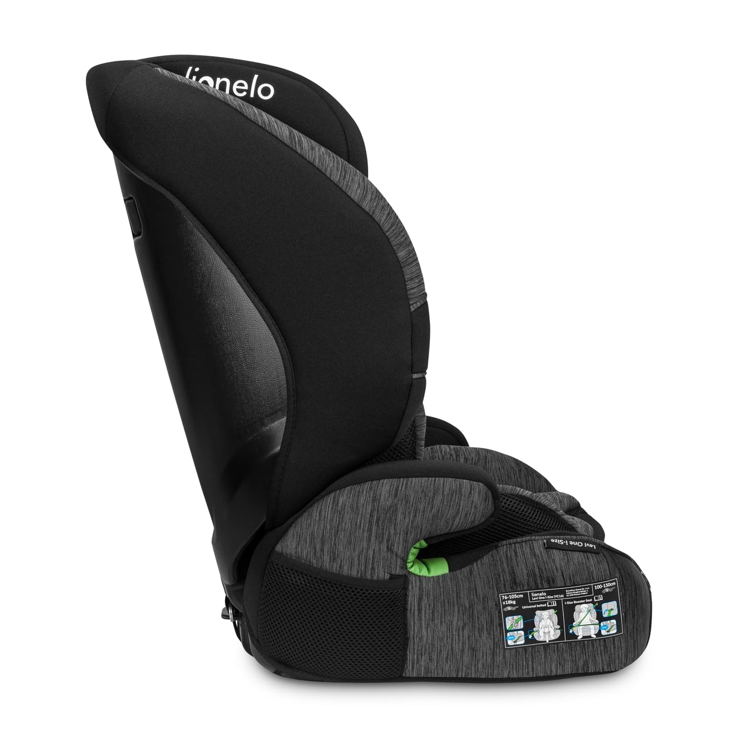 LIONELO LEVI I-SIZE 76-150 cm Kinderautositz, Gruppe 1 2 3, Seitenschutz, 10 Grad Kopfstützenverstellung Bequeme Armlehnen Verstellbare Rückenlehne, R129 i-Size