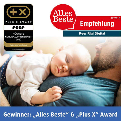 reer Rigi Babyphone, Babyfon mit Gegensprechen, 300 m Reichweite, Weiß | FHSS-Übertragung, Nachtlicht, VOX- und ECO-Modus sowie optische und akustische Warnung bei einem Verbindungsabbruch