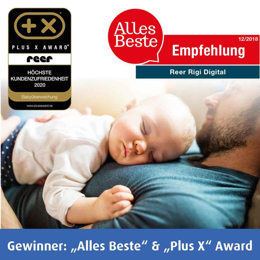 reer Rigi Babyphone, Babyfon mit Gegensprechen, 300 m Reichweite, Weiß | FHSS-Übertragung, Nachtlicht, VOX- und ECO-Modus sowie optische und akustische Warnung bei einem Verbindungsabbruch