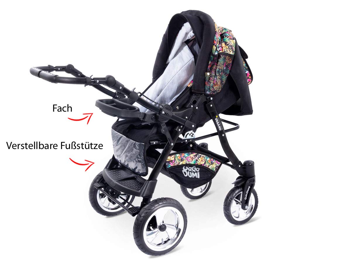 GaGaDumi Urbano Kinderwagen 3 in 1 Komplettset mit Autositz - Baby Stroller 3 in 1 TÜV - Kombikinderwagen 3 in 1 Komplettset Voll-Gummireifen - Blau Schwarz