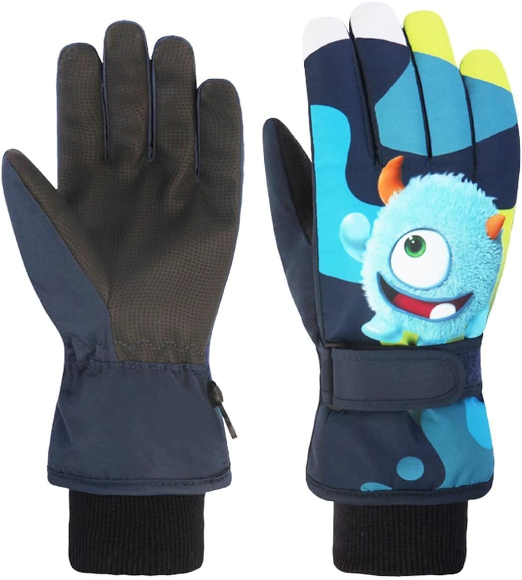 HNGEMSY Children's Winter Snow Gloves Ski Gloves for 2-13 Years Girls Boys PU Palm Waterproof Windproof Warm Fleece Winter Gloves