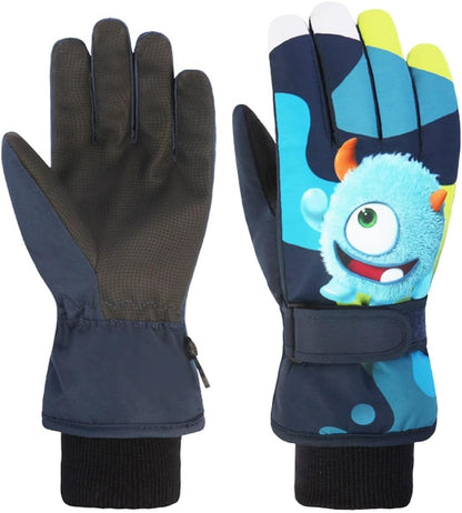 HNGEMSY Children's Winter Snow Gloves Ski Gloves for 2-13 Years Girls Boys PU Palm Waterproof Windproof Warm Fleece Winter Gloves