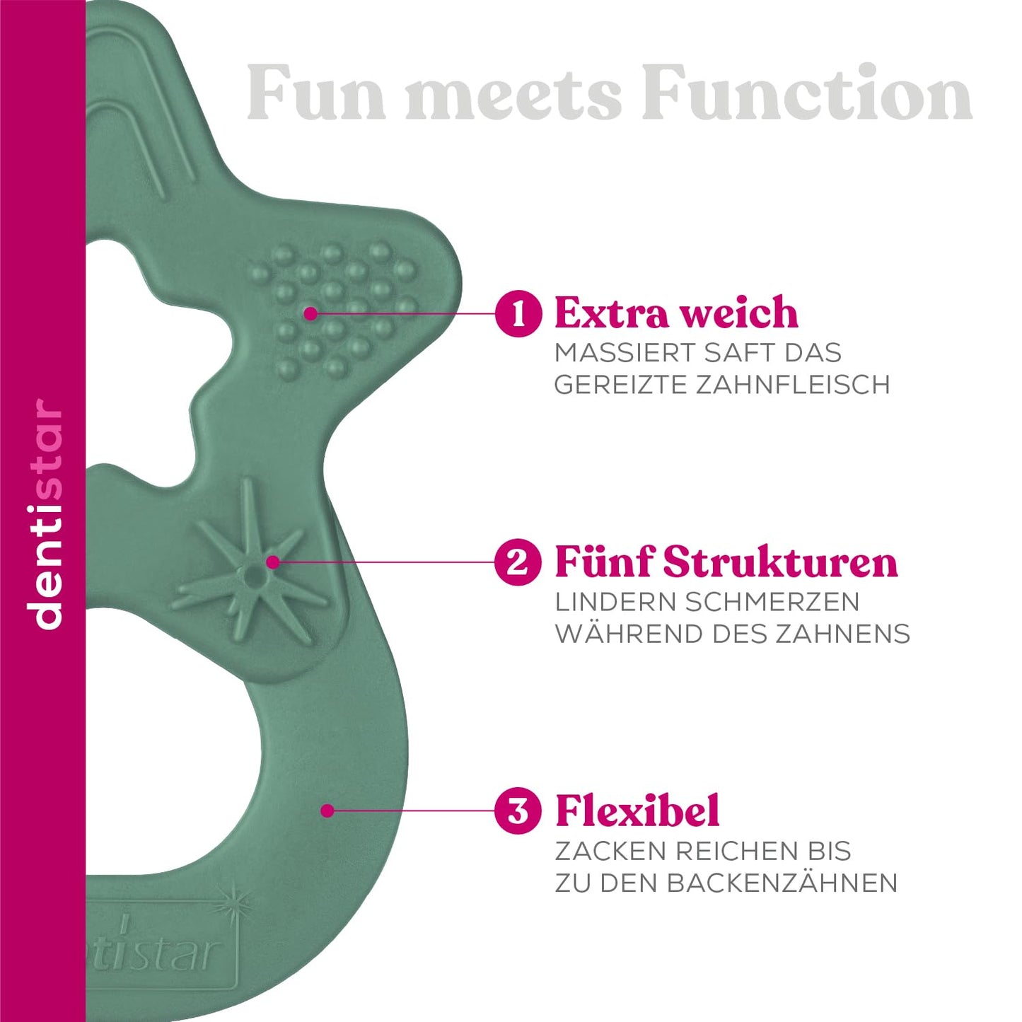 Dentistar Beißring 2er-Set – Teether für Babys & Kleinkinder ab 3 Monate – Baby Beißring mit Griff aus weichem Material zur Zahnungshilfe & Massage – Made in Germany – Pink & Lila
