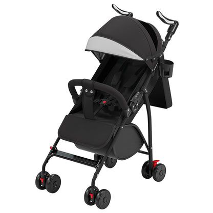 Buggy für Babys, ultraleicht, kompakt, faltbar und neigbar, von Geburt bis 25 kg, mit Trolley-System, Regenschutz inklusive, ausziehbarer Haube, C-schwarz