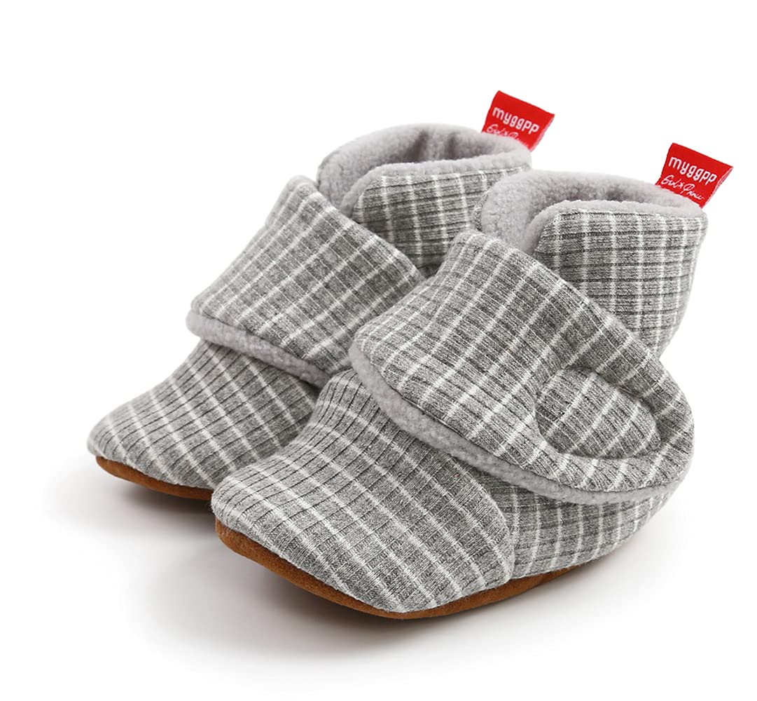 Sehfupoye Toddler Baby Boys Girls Cotton Booties Shoes Striped Soft Sole Newborn First Hiking Shoes Warm Fleece Boots 0-18M
