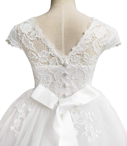 TYHTYM Blumenmädchen Kleid, Festzug, Hochzeit, Spitzenkleid, Abschlussballkleid, Mädchen, Partykleid, Flattern Ärmel, Weiß