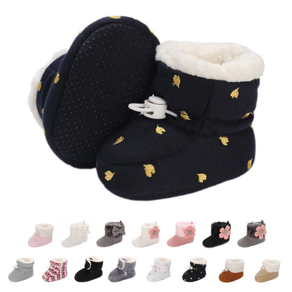 Baby Newborn Fleece Bootie, Winter Warm Non-Slip Soft Sole Winter Shoes, Sock Shoes, Cute Adjustable Crawling Shoes, Prewalker Boots for Girls and Boys, Toddler Size 0-18 Months