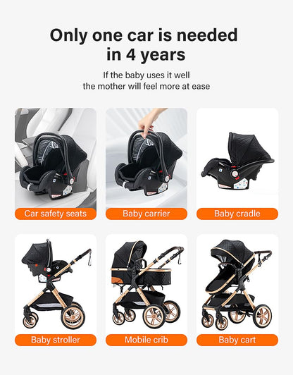 YAZOCO Kinderwagen 3 in 1 Buggy Babybett Komplett Set mit einem Klick Zusammenklappbarer Kinderwagen, KombiKinderwagen Aluminiumrahmen für Neugeborene Sitzzubehör - Meloni2