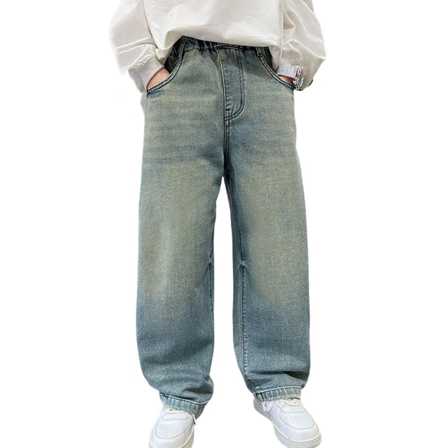Children's Baggy Jeans Boys Wide Leg Jeans Loose Fit Denim Vintage Trousers Casual Wide Leg Jeans Streetwear Outdoor Vintage Loose Fit Baggy Jogging Bottoms Boys Black Trousers Cargo Trousers Pants