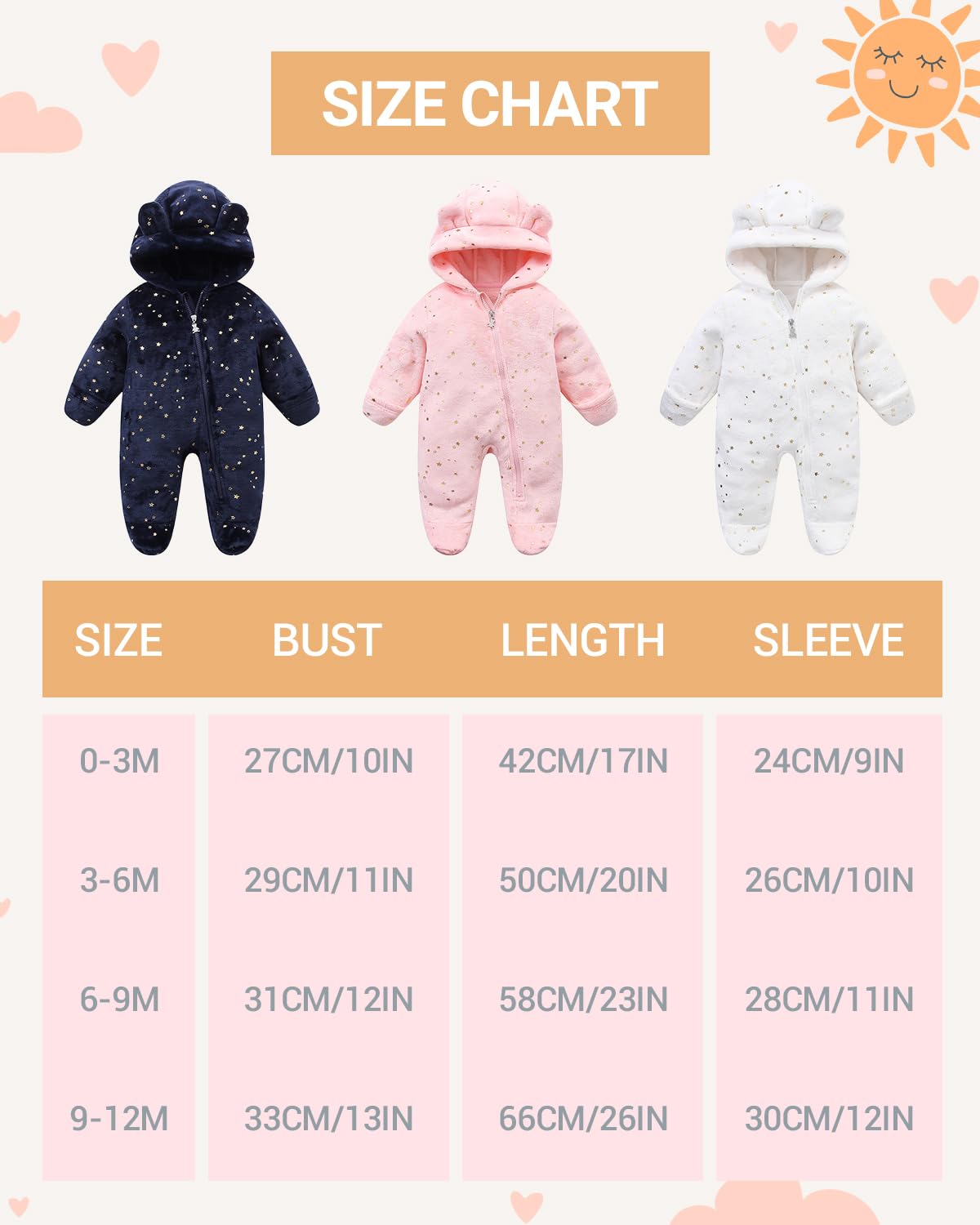 Baby Overall Winter Fleece Schneeanzug Baby Warm Strampler mit Kapuze Herbst Winter für Jungen Mädchen 0-12 Monate