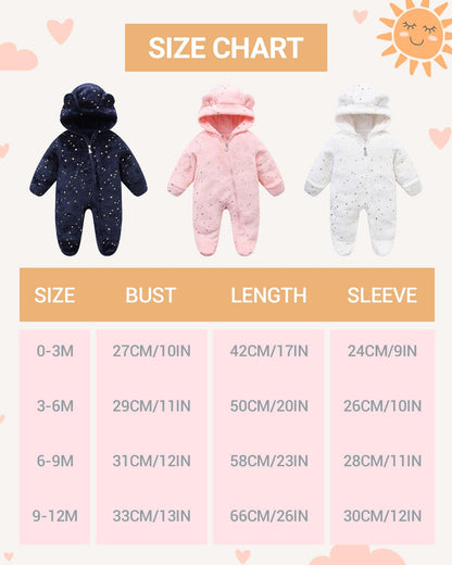 Baby Overall Winter Fleece Schneeanzug Baby Warm Strampler mit Kapuze Herbst Winter für Jungen Mädchen 0-12 Monate