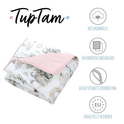 TupTam Krabbeldecke für Baby 120x120 cm - Gepolsterte Spieldecke Baby Baumwolle, XXL, OEKO-TEX, Weich & Hautfreundlich, Farbe: Wald/Beige