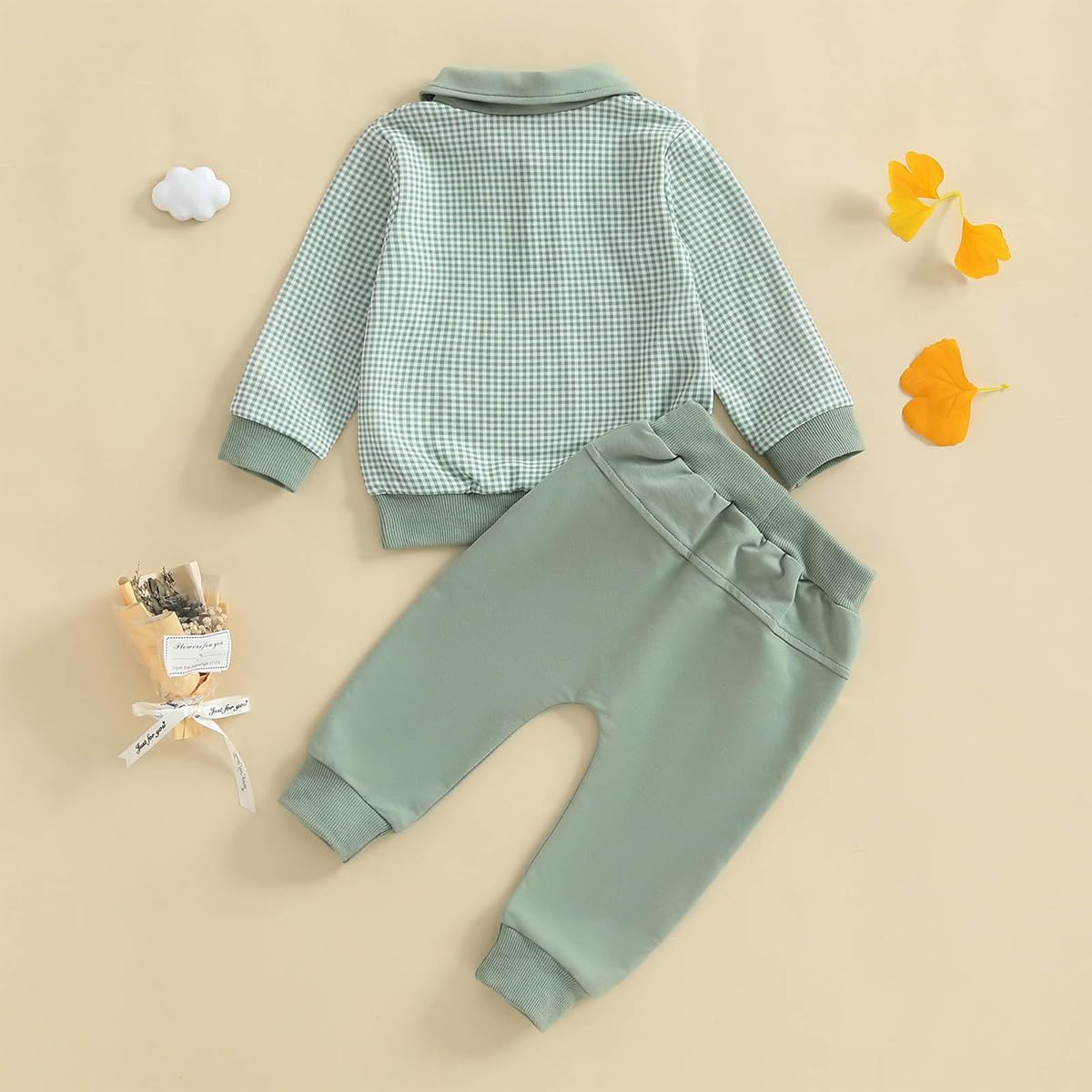 Kleinkind Baby Jungen Kleidung Outfits Langarm Turn-Down Kragen Plain / Checked Sweatshirt und Hose 2 Stück Herbst Winter Trainingsanzug Set