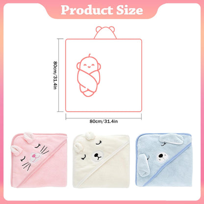 Mailfull 3 Pack Baby Towel with Hood 80 x 80 cm Baby Bath Towel Hooded Towel Baby Cute Hooded Towels with Pattern for Babies Newborns Unisex 0-6 Years 