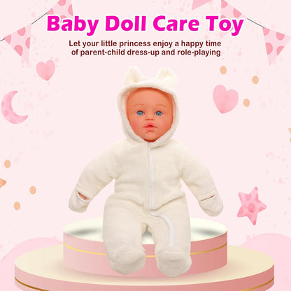 Miunana Babypuppe 43 cm Weichkörperpuppe in süßer Puppenkleidung, sehr handlich, niedliches Outfit, ohne Haare Weichkörper Puppen für Kinder ab 3 Jahren