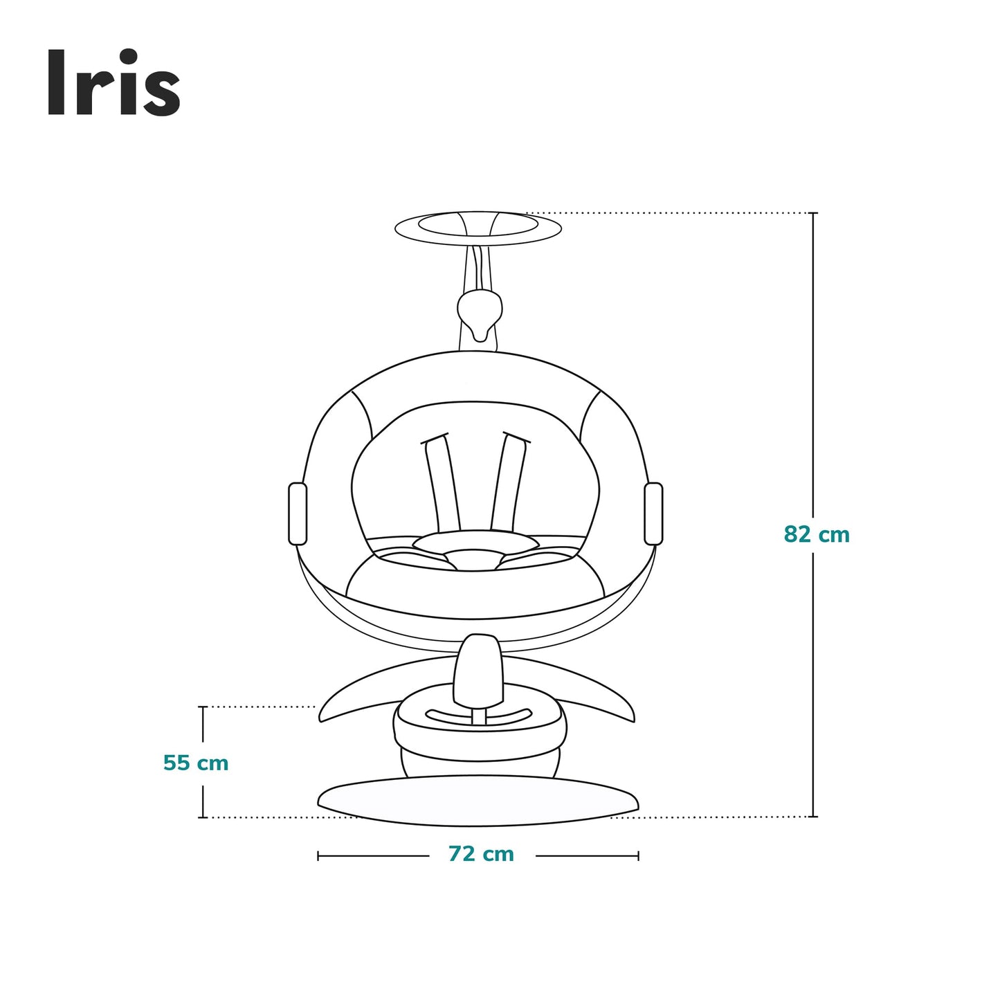 LIONELO Iris Electric Baby Rocker 360° Rotatable for Babies up to 9 kg Adjustable Backrest, 5 Weighing Speeds, Non-Slip Safety Belt, 12 Melodies Hanger with Toy Remote Control