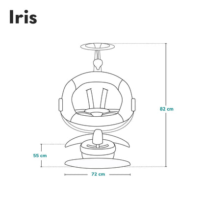 LIONELO Iris Electric Baby Rocker 360° Rotatable for Babies up to 9 kg Adjustable Backrest, 5 Weighing Speeds, Non-Slip Safety Belt, 12 Melodies Hanger with Toy Remote Control