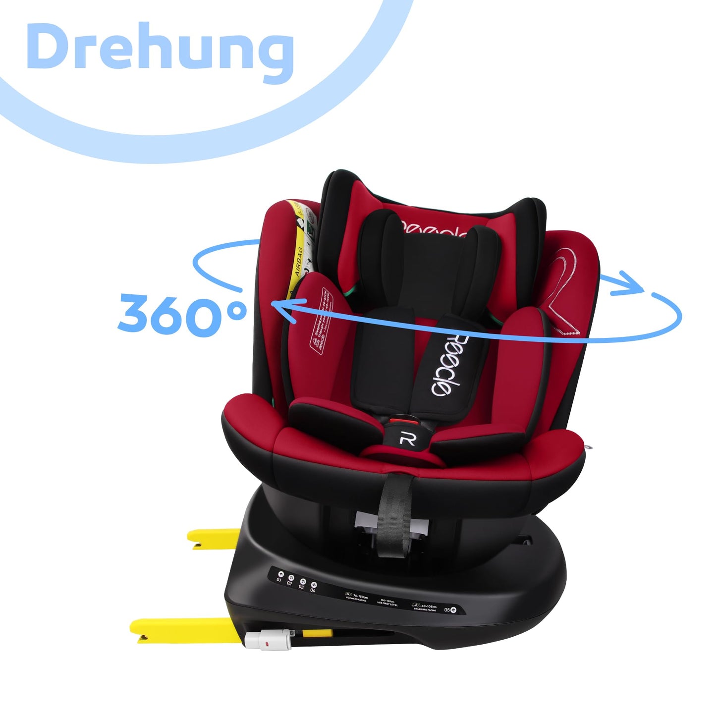 Reecle 360 Drehbar i-Size Kindersitz mit ISOFIX 40-150 cm (0-36 kg) Reboarder, ab Geburt -12 Jahre, ECE R129 - Meloni2
