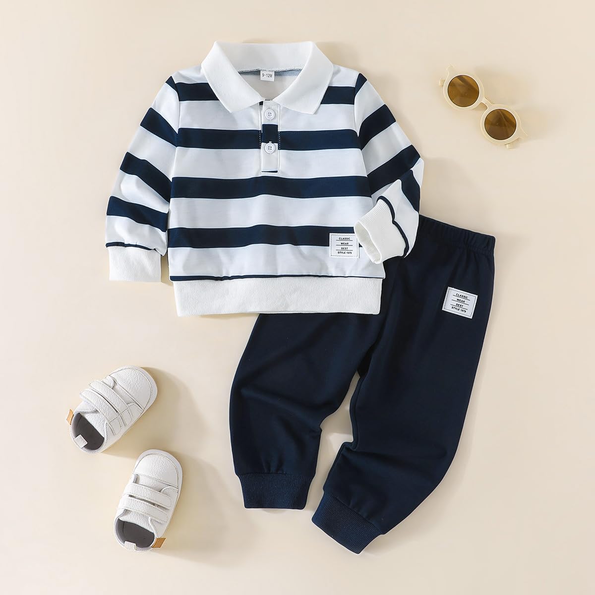 Kleinkind Baby Jungen Kleidung Outfits Langarm Turn-Down Kragen Plain / Checked Sweatshirt und Hose 2 Stück Herbst Winter Trainingsanzug Set
