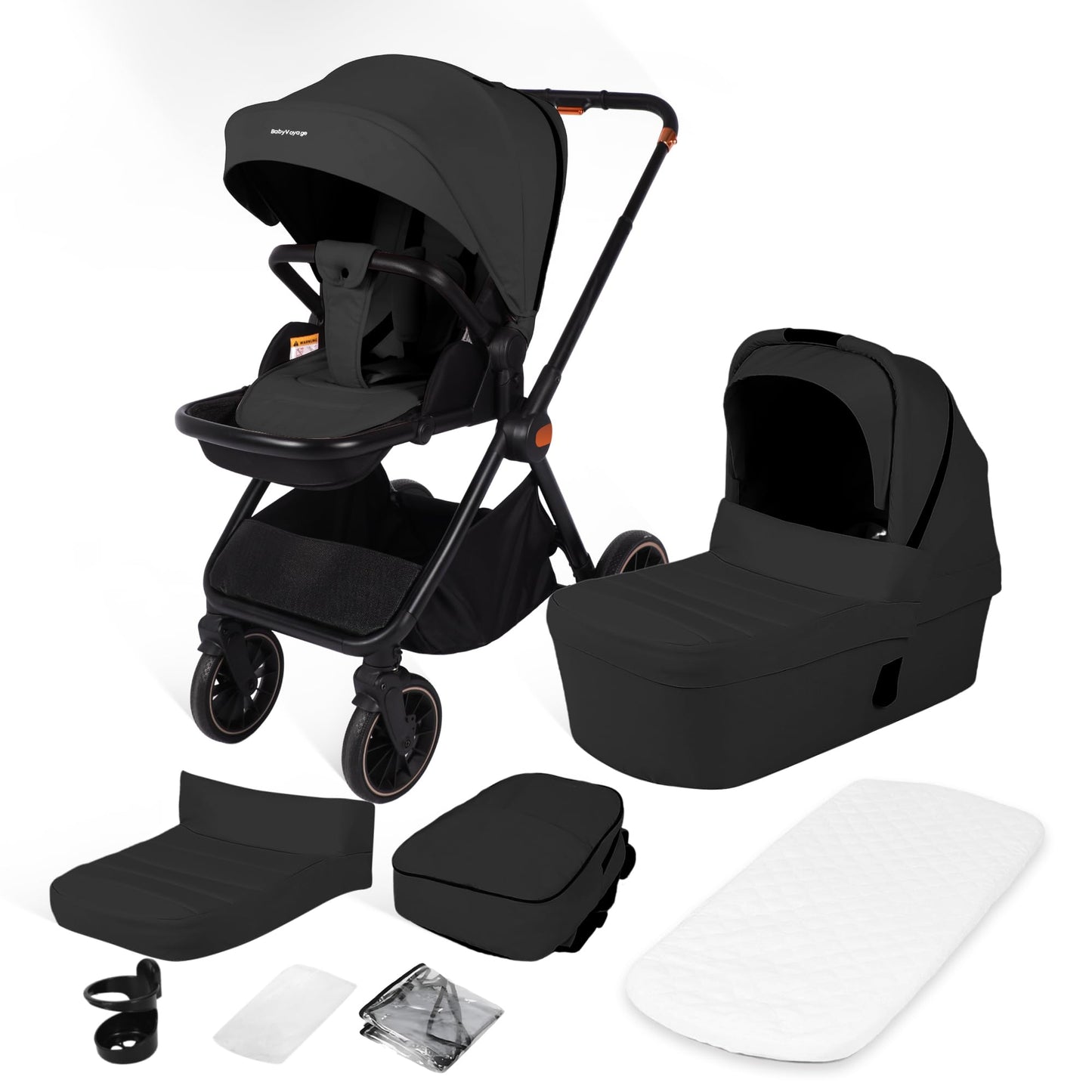 BabyVoyage Kombikinderwagen 2-in-1 ohne Babyschale – Babywanne & Sportsitz, Räder 360° Stoßdämpfer, Federung, höhenverstellbarer Griff, Faltbar, Zubehö-Grün
