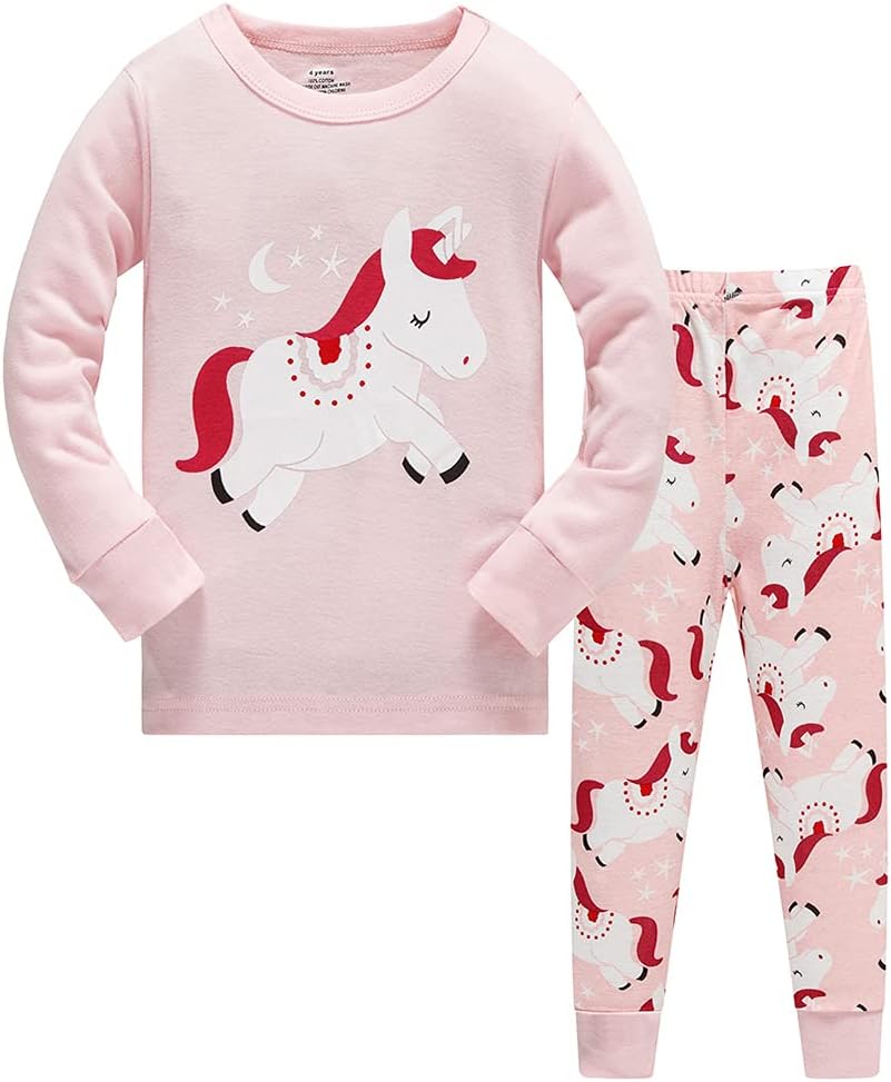 TEDD Girls' Pyjamas, Cotton, Cute, Unicorn, Long Sleeves, Two-Piece Pyjamas Set, Kids’ Sleepwear, Winter, Christmas, Sizes 1-12 Years