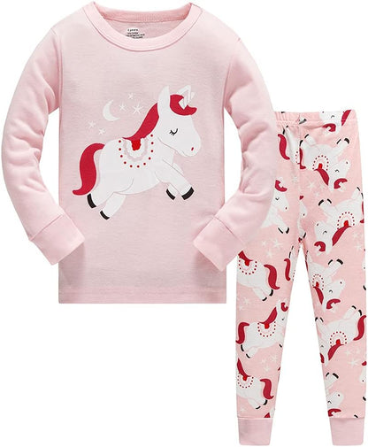 TEDD Girls' Pyjamas, Cotton, Cute, Unicorn, Long Sleeves, Two-Piece Pyjamas Set, Kids’ Sleepwear, Winter, Christmas, Sizes 1-12 Years