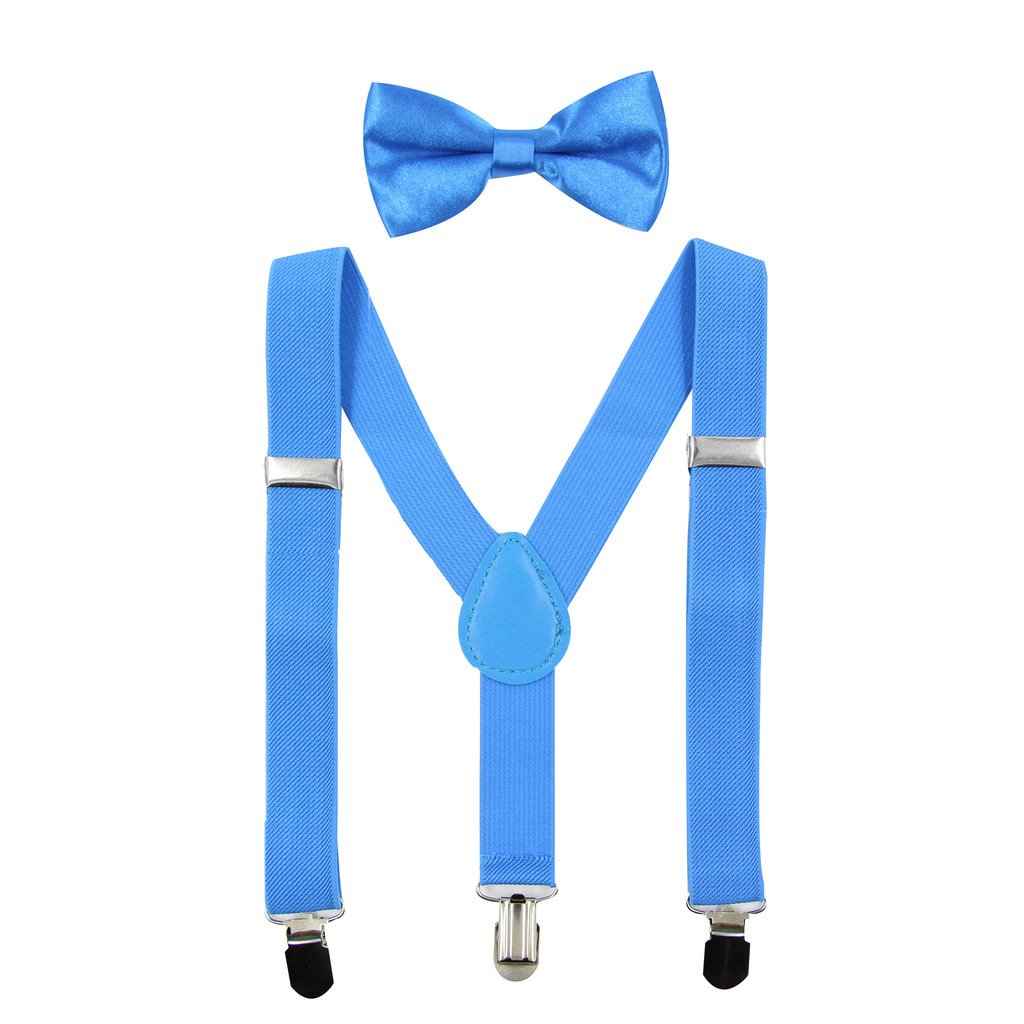 HANERDUN Unisex Boys Girls Bow Tie Braces with Three Clothes Clips on Waistband